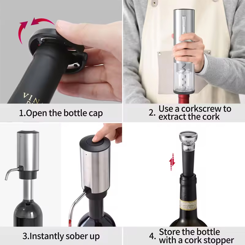 Home Bar Set - 4-in-1 Wiederaufladbares Elektrisches Weinöffner-Set mit Belüfter,