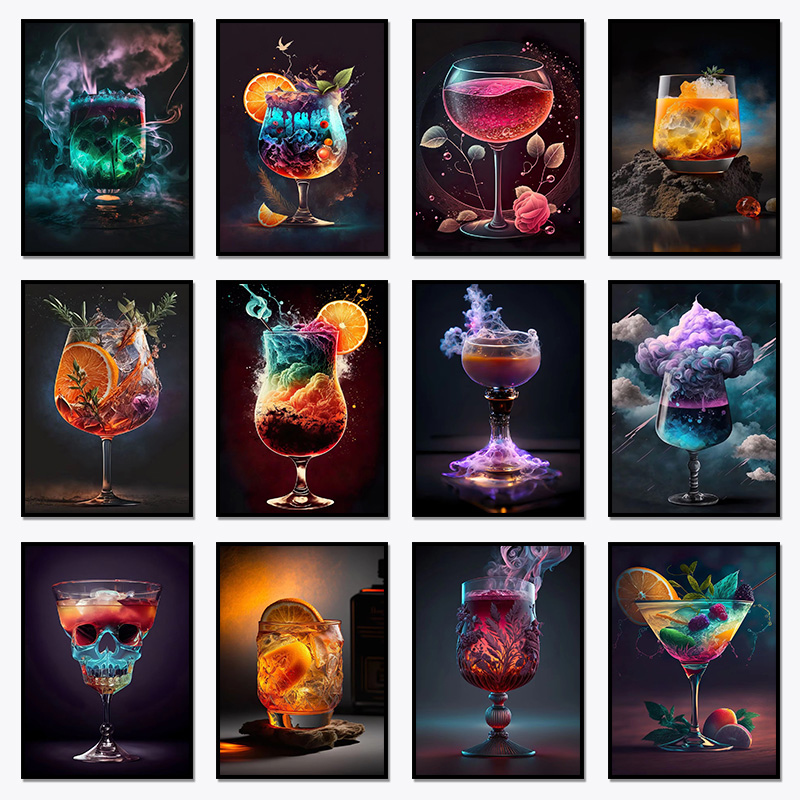 Home Bar And Restaurant - Nordisches Cocktail-Poster Magischer Regenbogen Tropische Früchte
