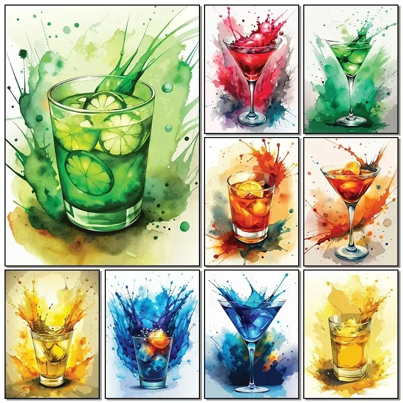 Home Bar And Restaurant - Poster-Leinwandgemälde, HD-Drucke, Aquarell, künstlerischer Cocktail für