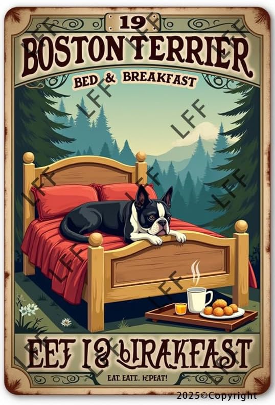 Home Bar And Restaurant - Metallschilder, Vintage-Wanddekoration, Boston Terrier Bed and